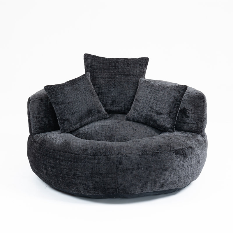 Jaquarion 42.52'' Wide Chenille Barrel Chair, Black Chenille