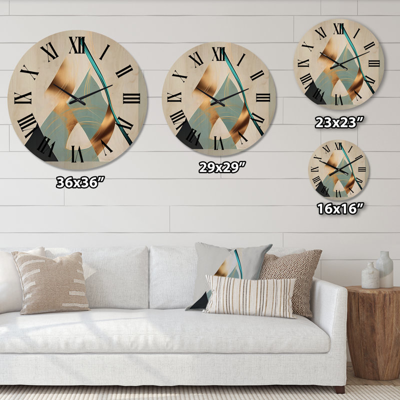 Horloge murale moderne bleu sarcelle et or Ascenscion, Grand