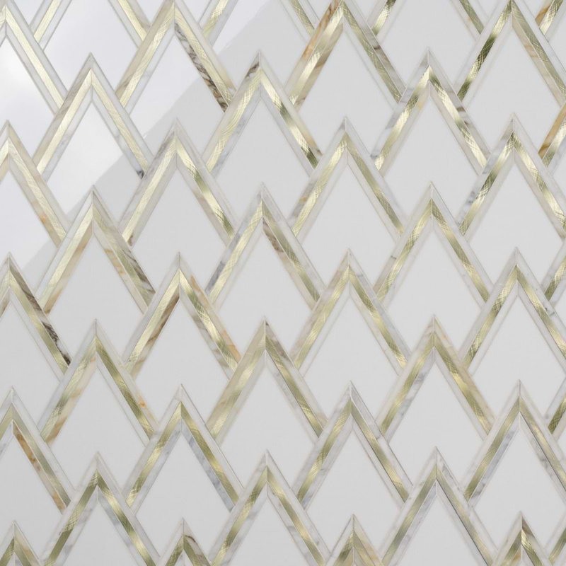 VZAG By Vanessa Deleon 13.20" x 16.92" Marble Mosaic Tile, White/Gold