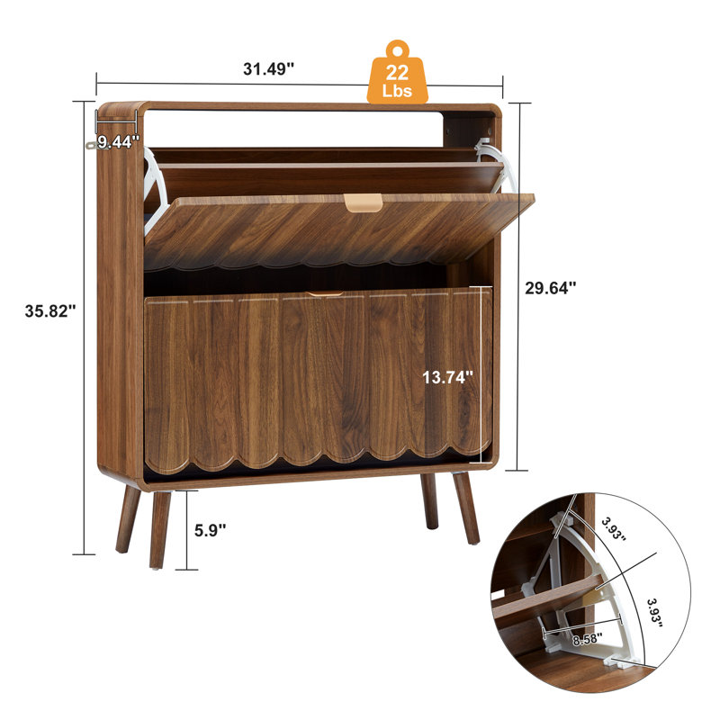 16 Pair Shoe Storage Cabinet, Walnut
