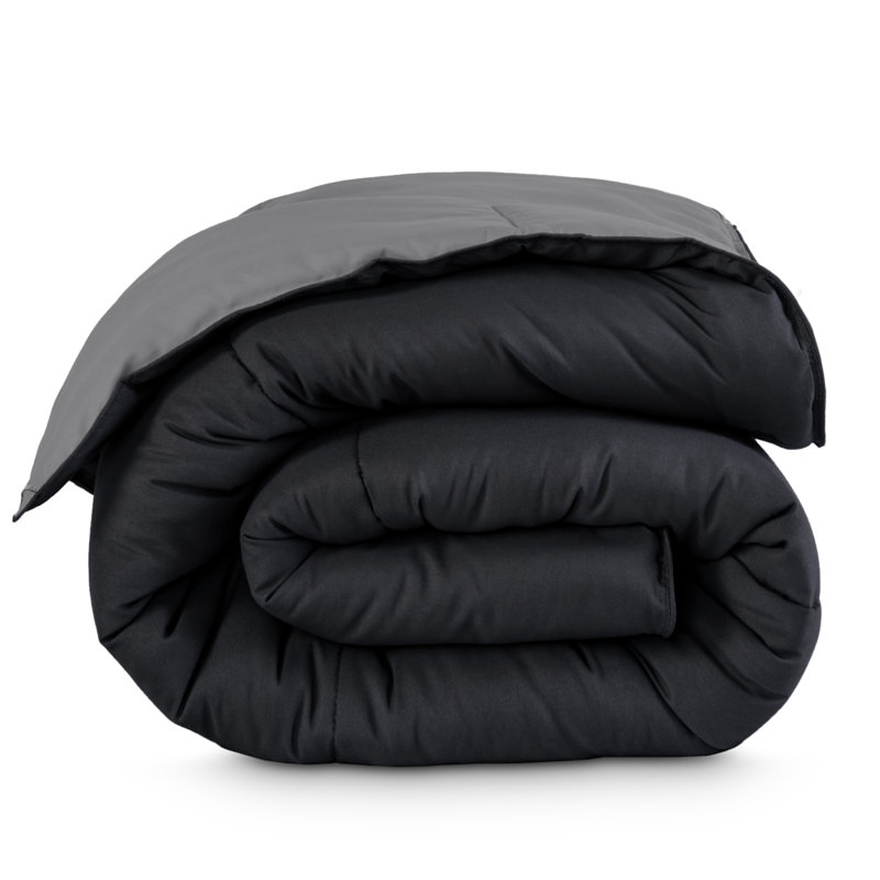 Édredon réversible en microfibre ultra douce de qualité supérieure, Noir/gris, Édredon très grand