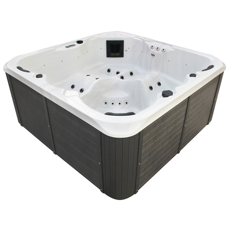 Belfry Bathroom Mishler 220V 5 Person 40 - Jet Acrylic Square Plug And Play Hot Tub with Ozonator in Grey, Marble