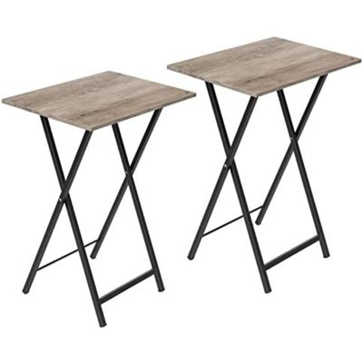 Tables d'appoint pliantes pour téléviseur, ensemble de 2, idéales pour les petits espaces. Tables d'appoint de style industriel pour manger sur le canapé. Structure métallique stable, montage facile, gain d'espace, coloris gris-beige et noir.