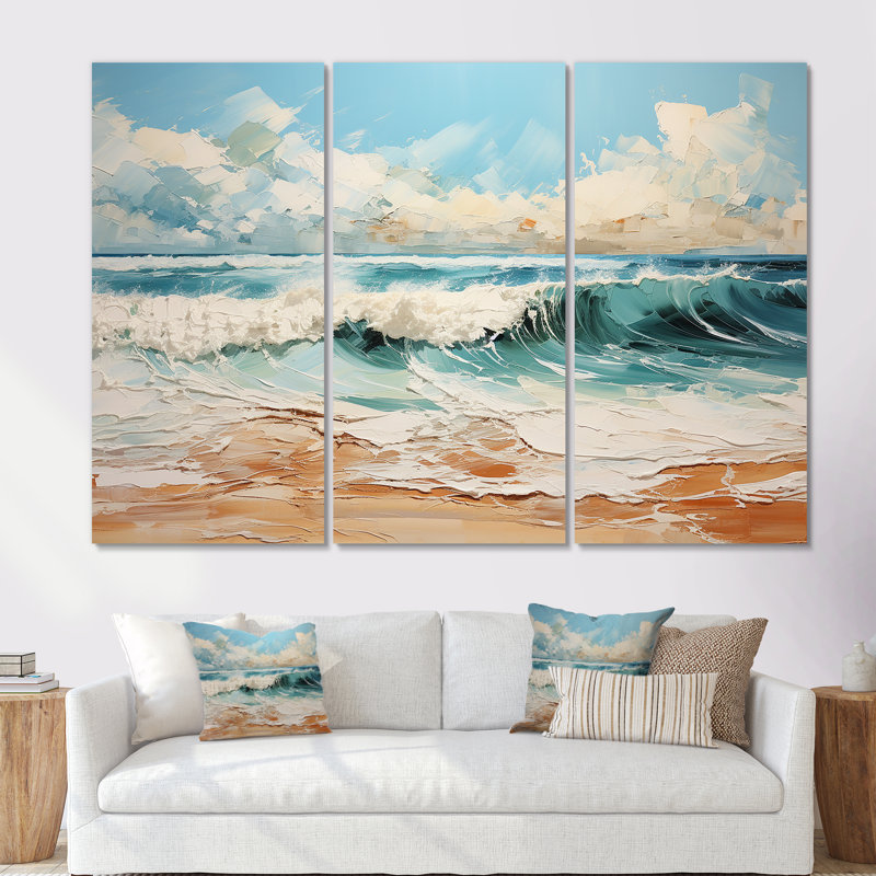 Ensemble de salon Teal Waves Fight I - Beach Wall Art, Toile tendue, H 40 po x l 60 po x P 1 po