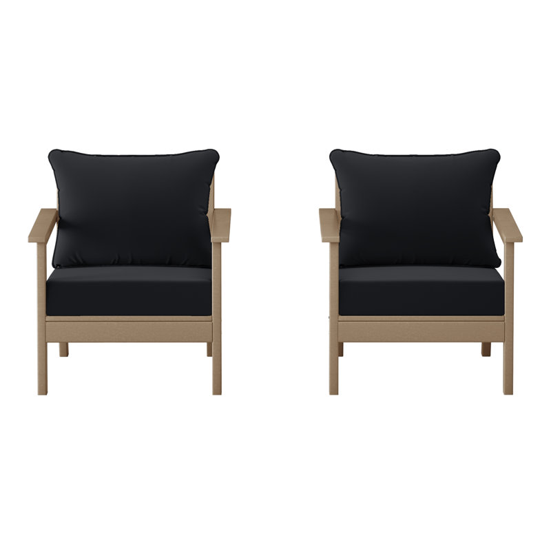 Chaise profonde avec coussins (ensemble de 2), Noir, noir, noir, noir, Marron clair