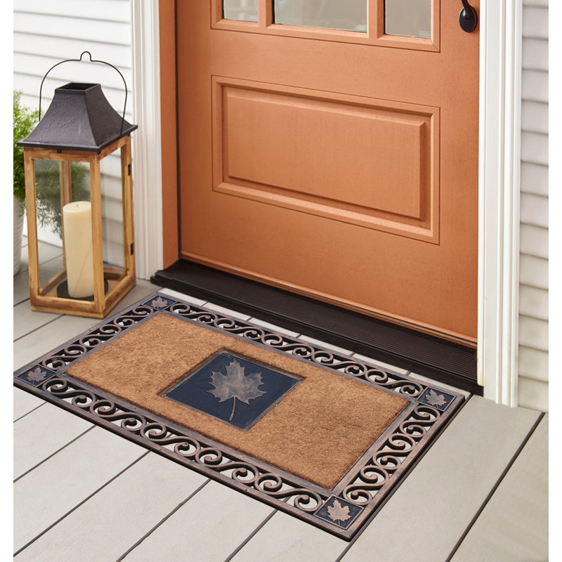 Rectangular Brown and Copper Coir Rubber Outdoor Doormat