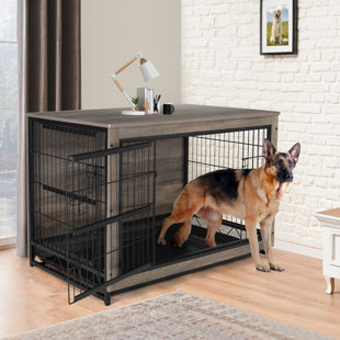 Dog Crate Furniture, Side End Table, Mordern Kennel, Wooden Heavy-duty Dog Cage, Dog House, Indoor End Table, Night Stand,w/removable Tray, Double-door, 3mm(dia) Wire