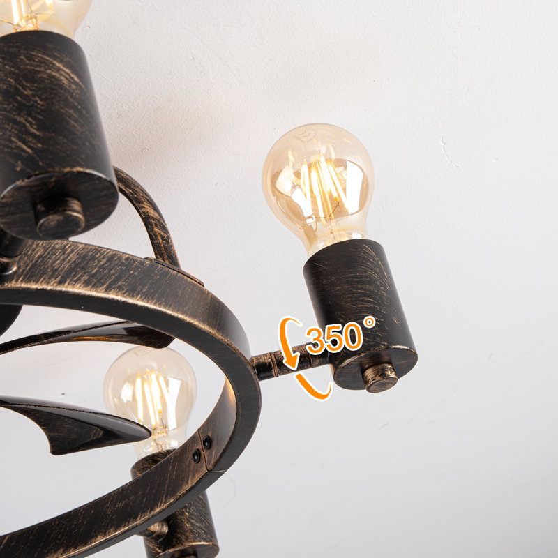 Ventilateur de plafond réversible 20,47 "avec ensemble d'éclairage et télécommande Farmhouse, Noir avec or brossé