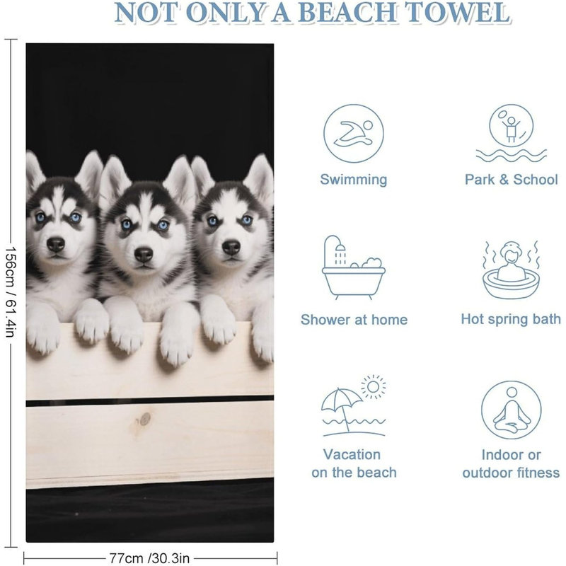 Serviette de plage en microfibre à séchage rapide pour chien Husky, 30 x 60 po