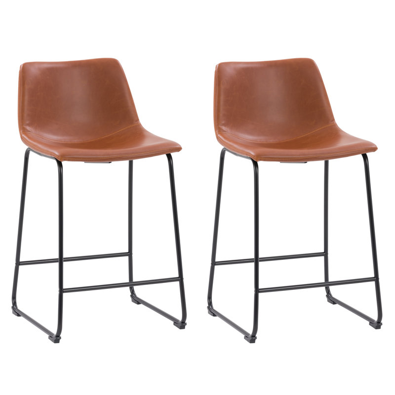 Upholstered Counter Stool with Steel Frame, Orange