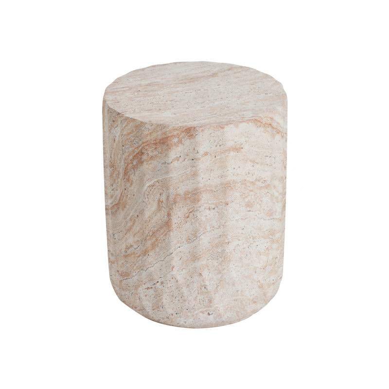 Table d'appoint extérieure / intérieure en béton léger, table d'appoint en finition travertin cylindrique