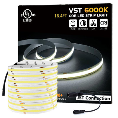 24V COB LED Strip Light Kit, 16.4 ft, 48W, with DC Adapter Cable and Extension Connection Cable（Does not include power supply)