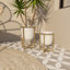 Jardinière ronde blanche avec base en métal doré, 10 po, 13 po