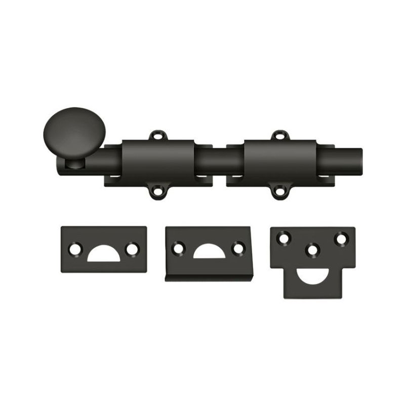 Boulon de surface 6 po Deltana 6SB10B; robuste; finition bronze huilé, Bronze frotté à l'huile, H 1,25 po x l 6 po x P 1 po
