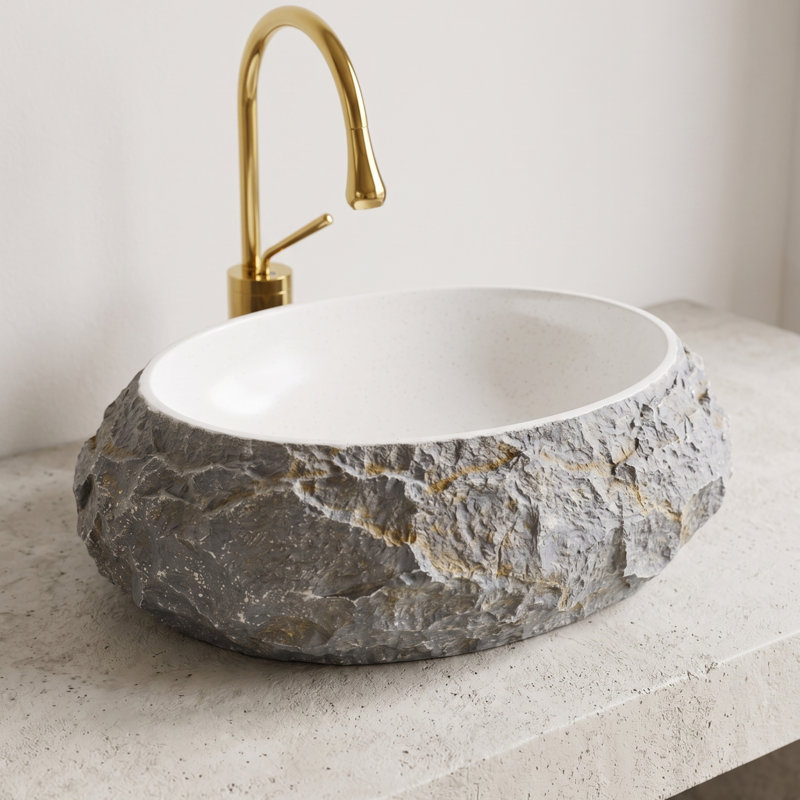 Lavabo vasque ovale à surface solide de 19 po avec extérieur en pierre volcanique
