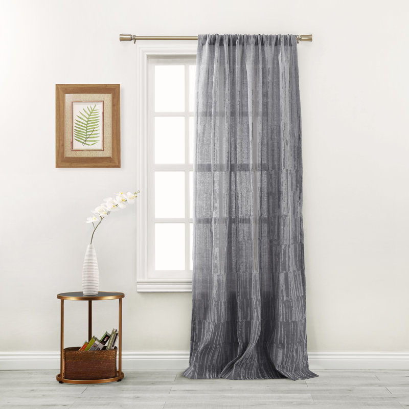 Feist Semi Sheer Curtain Single Panel, Black, 52"W x 96"L