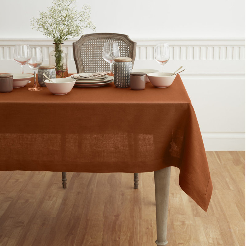 100% Pure Linen Tablecloth - Fete, 90" L x 60" W, Cinnamon