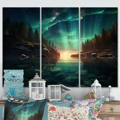 " Magical Lake Landscape Aurora Borealis I " 3 - Pieces