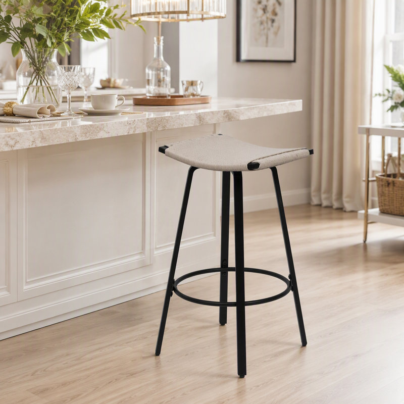 Tabourets de bar polyvalents à hauteur de comptoir avec tissage en PVC tissé à la main pour une utilisation intérieure et extérieure