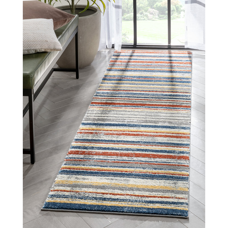 Leona Striped Synthetic Area Rug, Runner 67 x 220cm