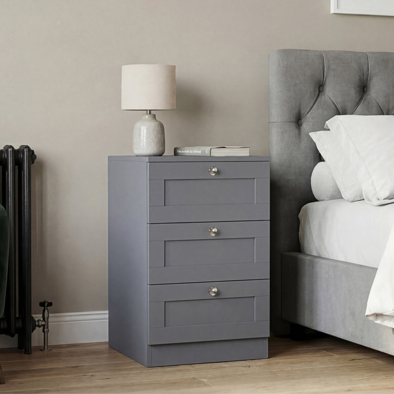 Tasneem 3 Drawer Bedside Table Compact Nightstand Storage Cabinet Modern Bedroom Side Table, Grey