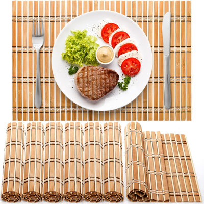 Ensemble de 8 napperons en bambou naturel, napperons antidérapants résistants à la chaleur, napperons de table de salle à manger de cuisine rustique pour la décoration intérieure