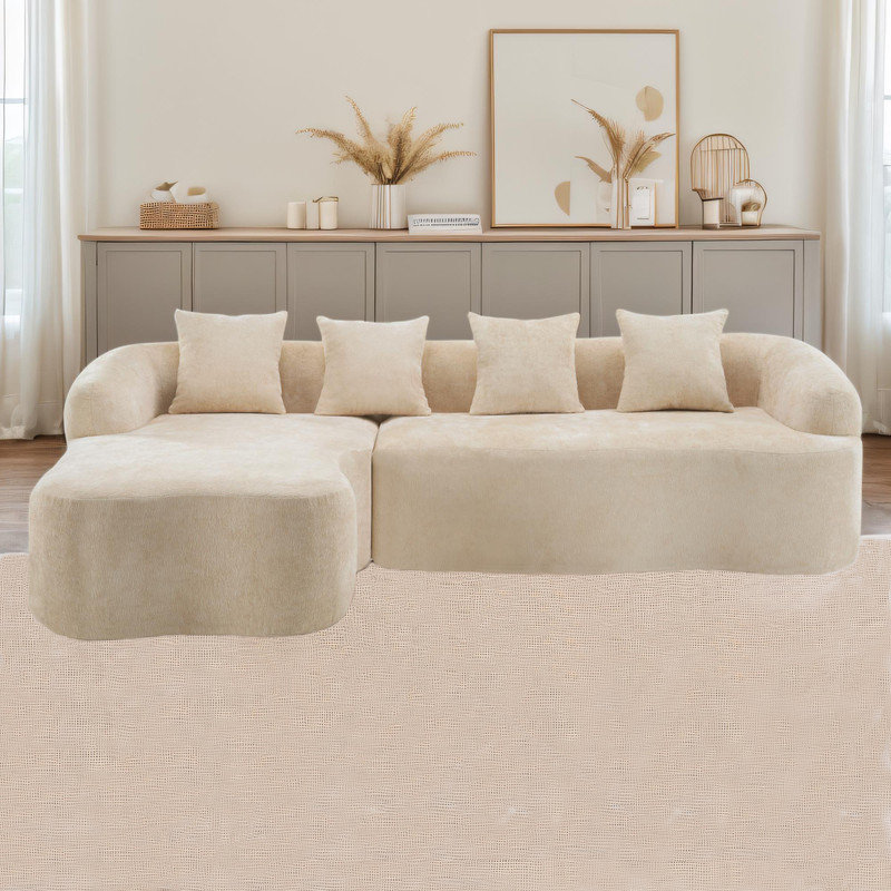 104.7" Full Compression L-Shaped Sectional Sofa with Curved Chaise,Comfy Modular Chenille Couch.No Assembly, Beige