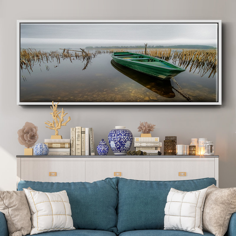 «Green One», peinture sur toile encadrée, H 24 po x l 60 po, Blanc