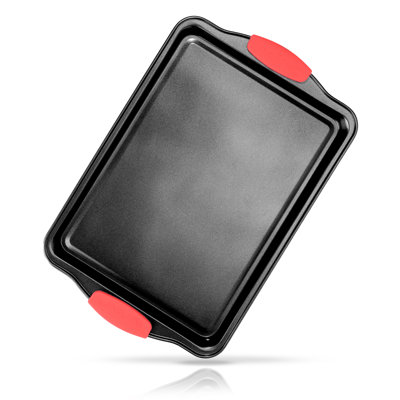Petite plaque à biscuits - Revêtement gris antiadhésif de luxe à l'intérieur et à l'extérieur avec poignées en silicone rouges, compatible avec le modèle: NCSBS3S (gris)