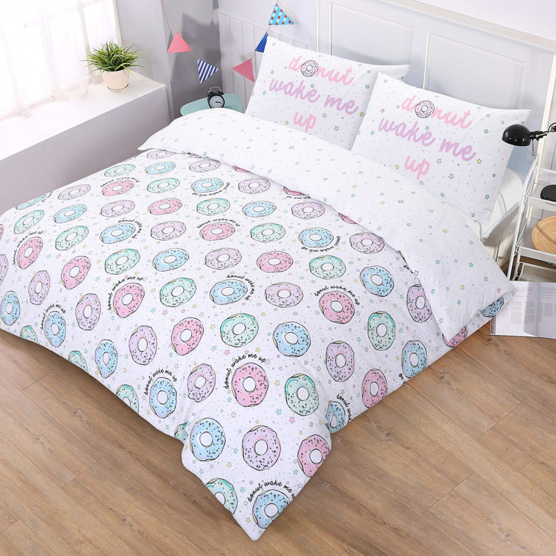 NightComfort Cookie Donuts Multi Kids Design Cotton Rich Duvet Cover Set with Pillowcase, Super King - 2 Standard Pillowcases