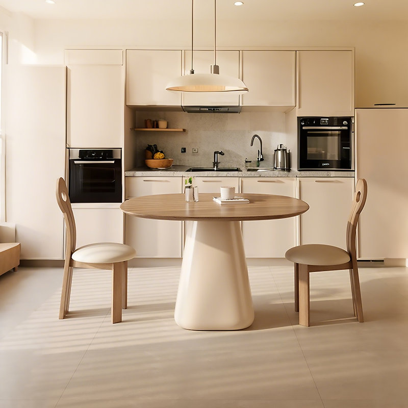 Table de salle à manger en bois de style médiéval 47,24 po avec finition crème, 29.53" H x 47.24" W x 47.24" D