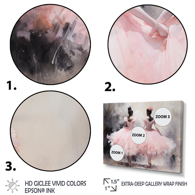 Pink Ballet Dance I, reproduction sur toile, H 34 po x l 44 po x P 1,5 po, Cadre flottant brun