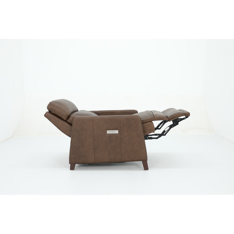 Morlan 30.8" Wide Genuine Leather Power Zero Gravity Recliner, Brown Top Grain Leather