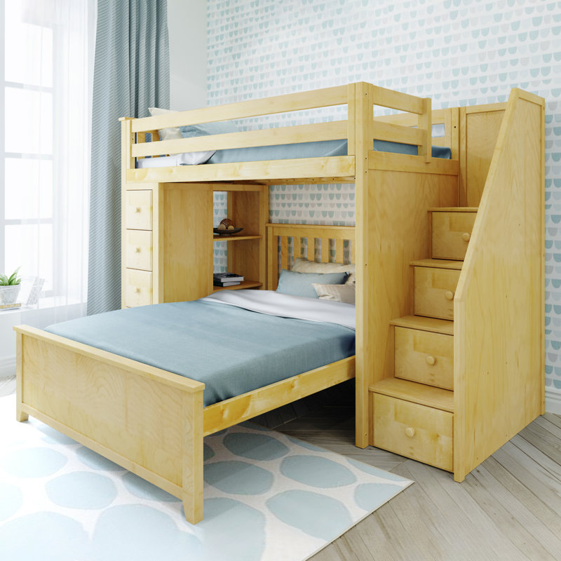  Helfriede Solid Wood 8 Drawer L-Shaped Bunk Bed, Twin Over Twin, Natural