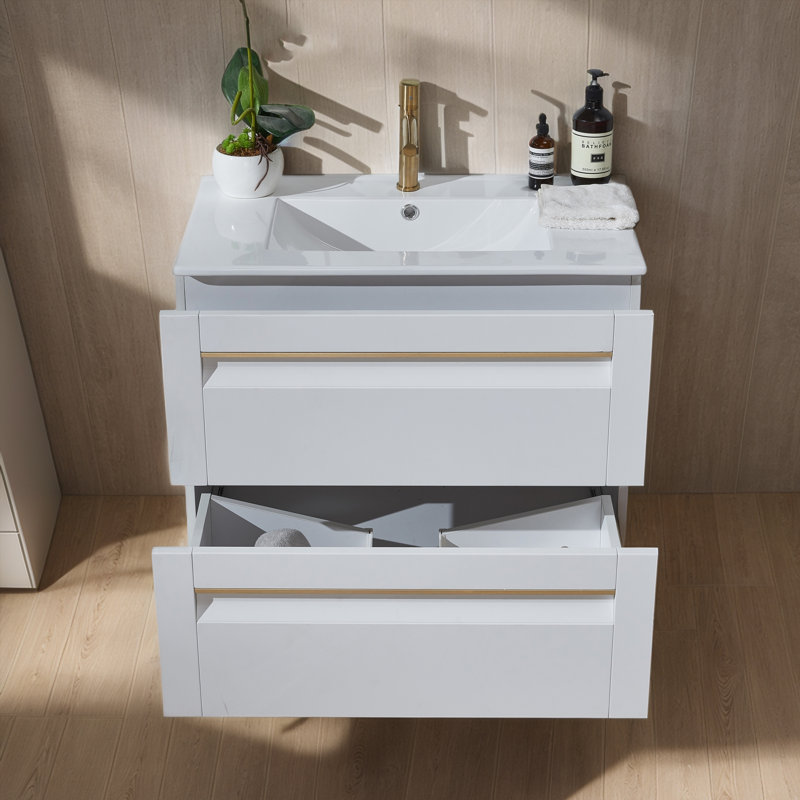 Ensemble de meuble-lavabo mural moderne blanc simple 30 po