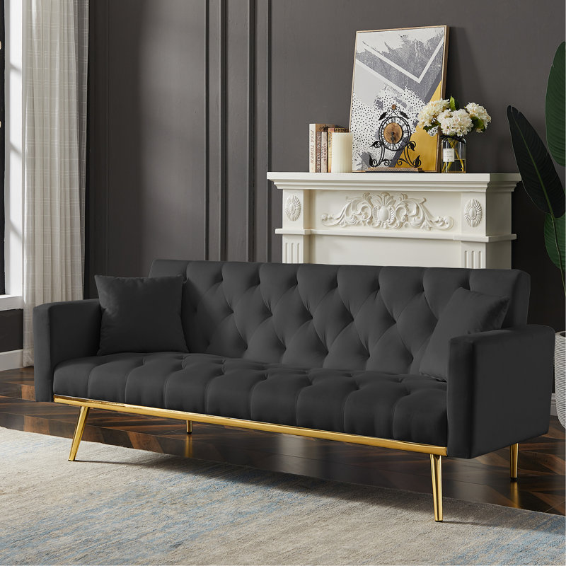 Futon-lit pliable convertible NOIR, canapé-lit pour un espace de vie compact.