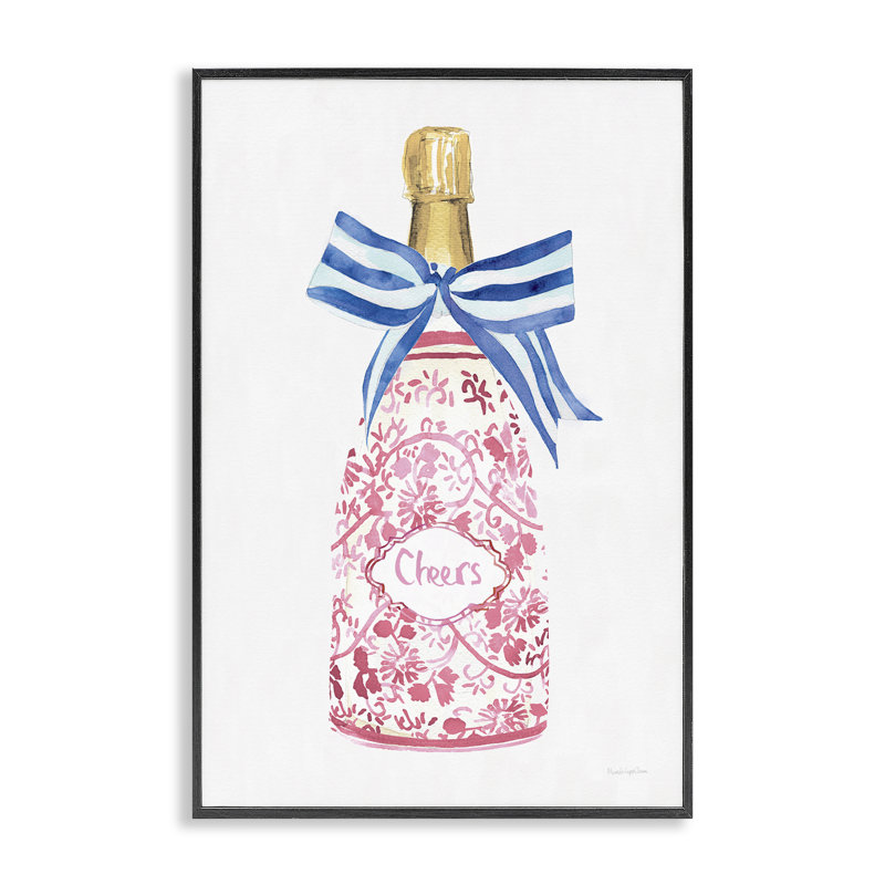 «Flirty Champagne Cheers», estampe numérique, design par Mercedes Lopez Charro, Giclée encadrée noir minuit