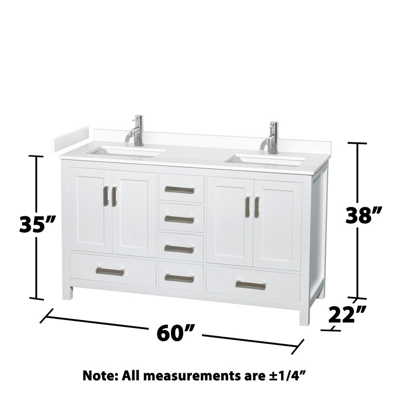Sheffield 60" Freestanding Double Bathroom Vanity with Cultured Marble Top, White Cultured Marble, White
