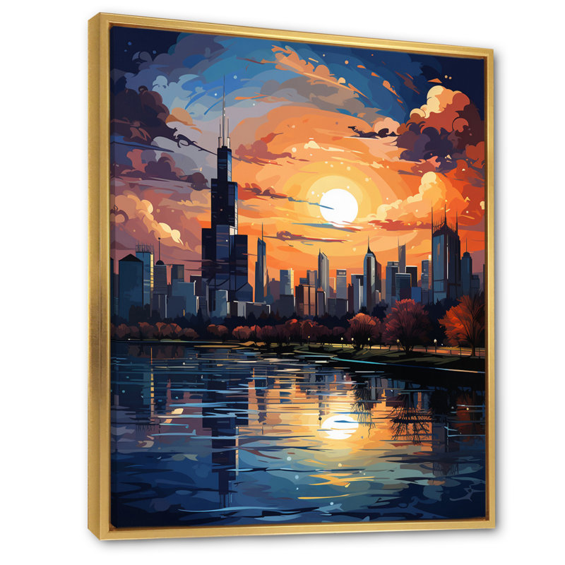 Chicago Popart III sur impression sur toile, H 44 po x l 34 po x P 1,5 po, Cadre flottant doré