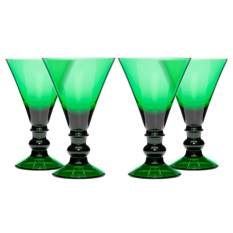 Ensemble de 4 verres à pied Martha Stewart de 284 ml (9,6 oz) faits à la main, de couleur verte.