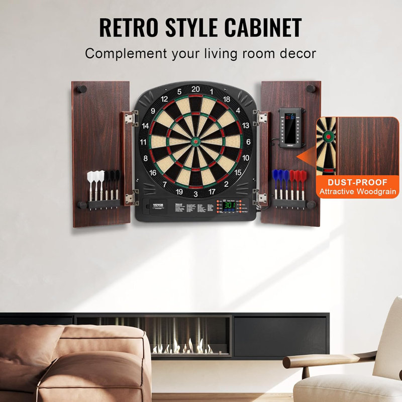 Dart Board Cabinet Set, Multiple Styles Ready-to-Play Bundle Official Size