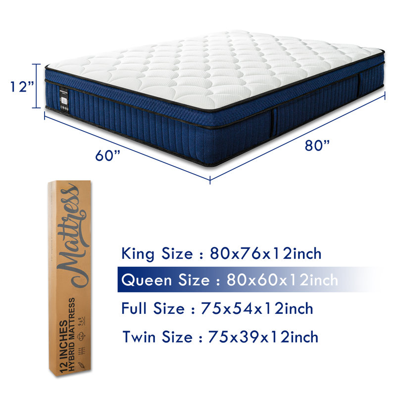 Queen 12" White Gel Memory Foam Hybrid Mattress