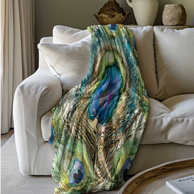 Motif Groovy - 1 pièce Sherpa Premium, Lit simple, Imprimé animal vert clair / bleu