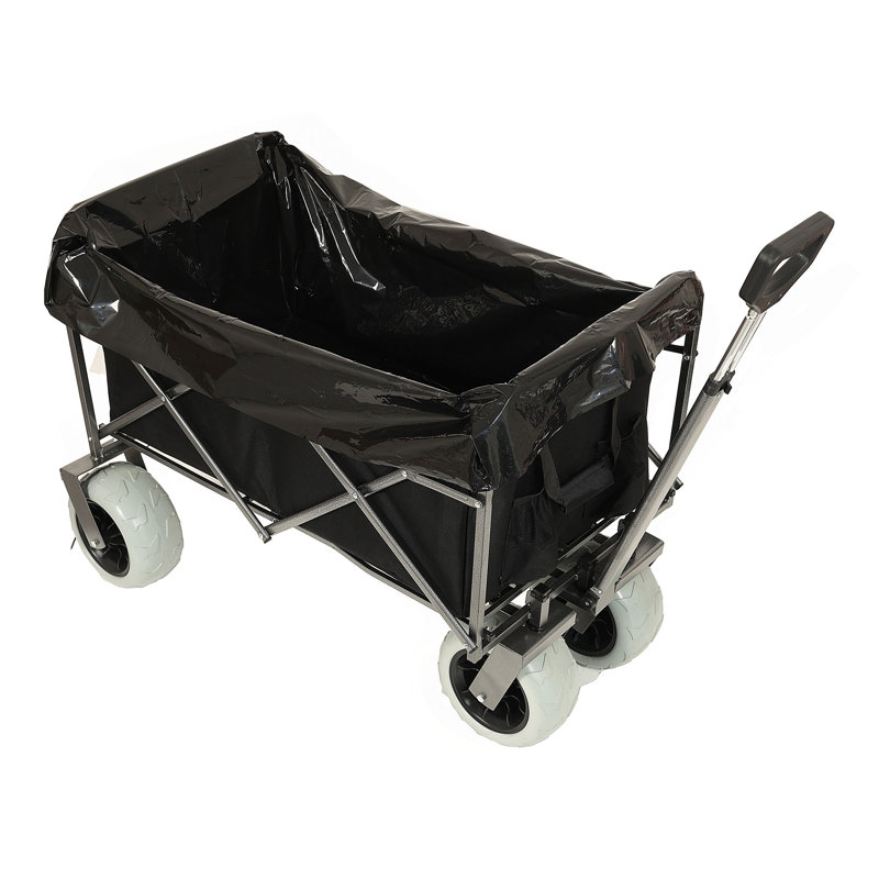 Chariot de plage avec de grandes roues pour le sable capacité de 500 lb - Chariot tout terrain à structure en acier avec pneus pneumatiques de 9 po, conception pliable pliable, sangle avec sac multiusage