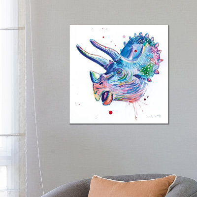 Watercolour Triceratop 1 Piece Wrapped Canvas Painting