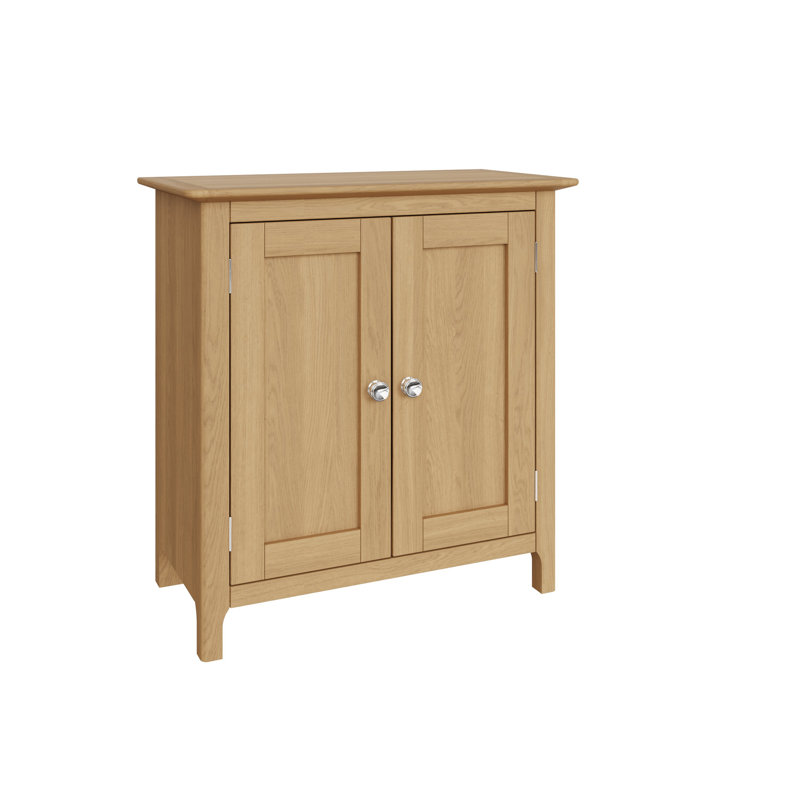 Taberno 2 Door Compact Sideboard Buffet Storage Cabinet. 65cm Wide. Solid Oak Top. Polished Chrome Handles. Fully Assembled.