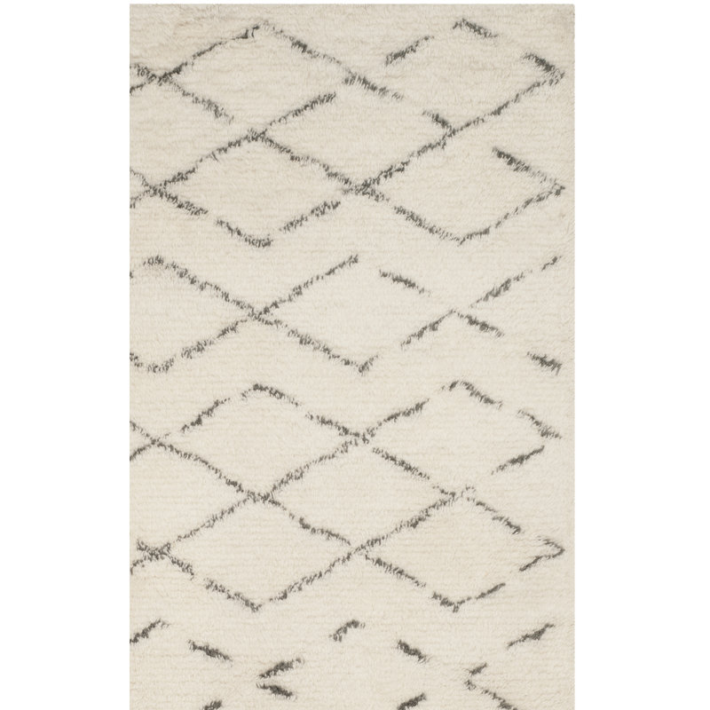 Tapis beige en laine / coton touffeté à la main Aderhold, Tapis de couloir 2 pi 3 po x 8 pi