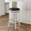 Tabouret 30 ", finition blanche, siège en cuir noir