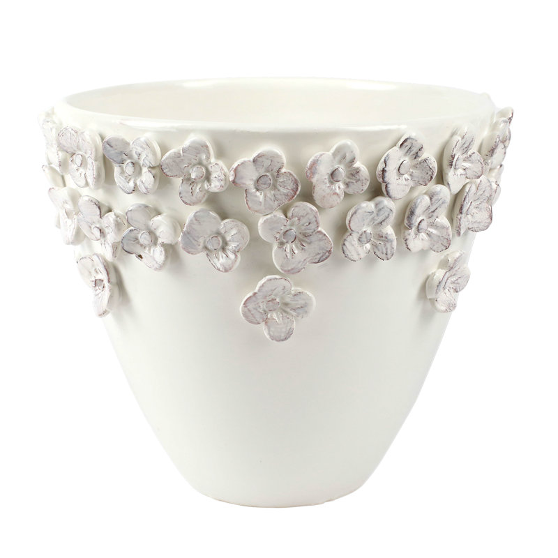 Rustic Garden Cachepot, White, 8.5" H x 10" W x 10" D