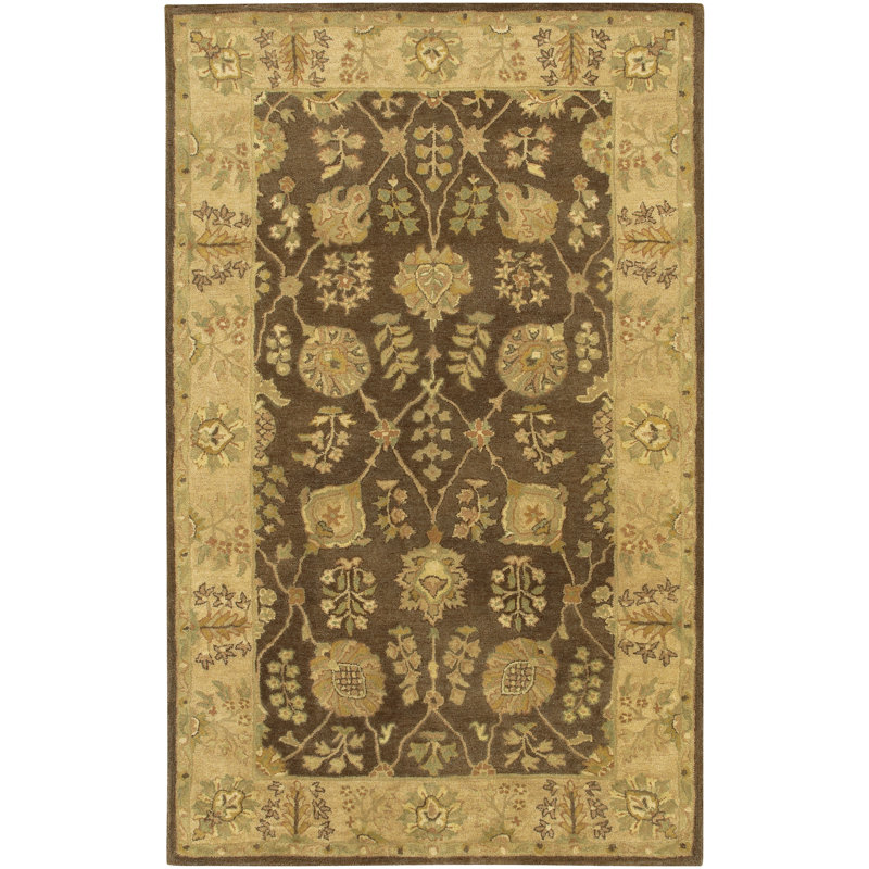 Tapis oriental en laine touffeté à la main brun, Rectangle 5 pi x 7 pi 6 po